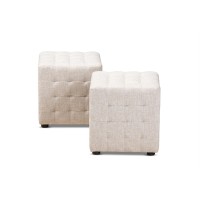 Baxton Studio Elladio Modern And Contemporary Beige Fabric Upholstered Tufted Cube Ottoman (Set Of 2)