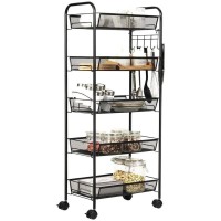 Jane Eyre 5-Tier Rolling Utility Storage Rack Cart On Wheels, Trolley Craft Cart, Multi-Purpose Organizer Shelf, Black