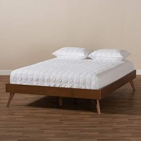 Baxton Studio Lissette Mid-Century Modern Walnut Brown Finished Wood King Size Platform Bed Frame