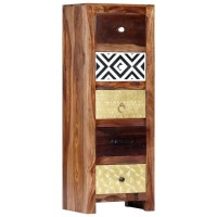 Vidaxl Wooden Side Cabinet - Solid Hd Sheesham Wood With Acacia And Engineered Wood Construction - Exotically Crafted Commode With 5 Drawers - Vintage Diamond Pattern Design, Brown