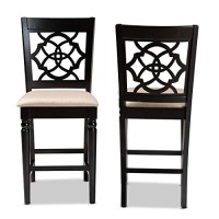 Baxton Studio Arden Modern And Contemporary Sand Fabric Upholstered Espresso Brown Finished Wood Counter Stool (Set Of 2)