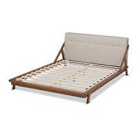 Baxton Studio Sante Mid-Century Modern Light Beige Fabric Upholstered Wood Full Size Platform Bed