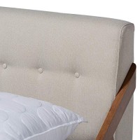 Baxton Studio Sante Mid-Century Modern Light Beige Fabric Upholstered Wood Full Size Platform Bed