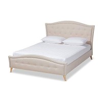 Baxton Studio Felisa Modern And Contemporary Beige Fabric Upholstered And Button Tufted King Size Platform Bed