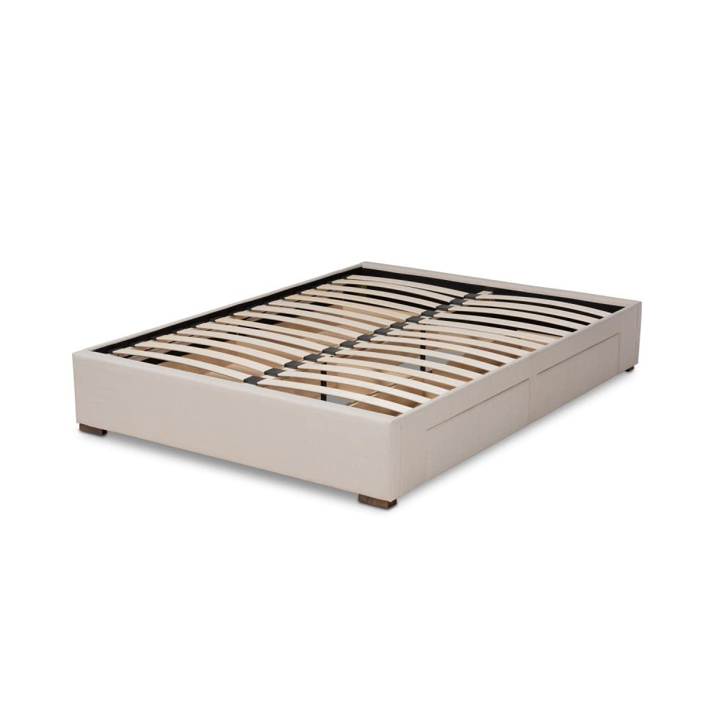 Baxton Studio Leni Modern And Contemporary Beige Fabric Upholstered 4-Drawer King Size Platform Storage Bed Frame