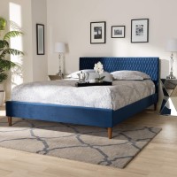 Baxton Studio Frida Glam And Luxe Royal Blue Velvet Fabric Upholstered Queen Size Bed