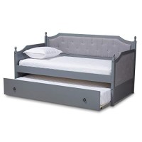 Baxton Studio Mara Classic And Traditional Grey Fabric Upholstered Grey Finished Wood Twin Size Daybed With Trundle