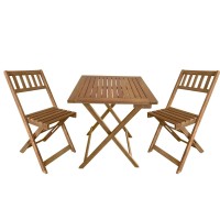 Fdw 3-Piece Acacia Wood Folding Patio Bistro Set Outdoor Bistro Set Table And Chairs Set With 2 Chairs And Square Table For Pool Beach Backyard Balcony Porch Deck Garden Wooden Furniture, Natural