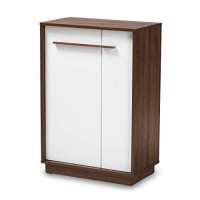 Mette White And Walnut 5-Shelf Wood Entryway Shoe Cabinet