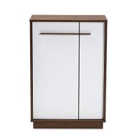 Mette White And Walnut 5-Shelf Wood Entryway Shoe Cabinet