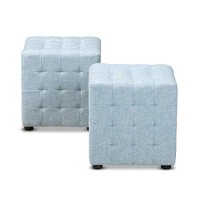 Baxton Studio Elladio Modern And Contemporary Light Blue Fabric Upholstered Tufted Cube Ottoman (Set Of 2)