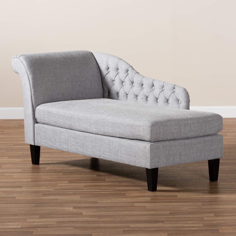 Baxton Studio Florent Modern And Contemporary Grey Fabric Upholstered Black Finished Chaise Lounge