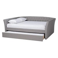 Baxton Studio Delora Full Size Light Grey Upholstered Daybed With Trundle