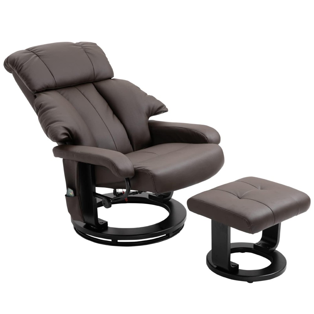 Homcom Recliner With Ottoman Footrest, Recliner Chair With Vibration Massage, Faux Leather And Swivel Wood Base For Living Room And Bedroom, Brown