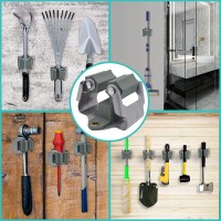 3-H Mop And Broom Holder Wall Mount, Broom Holder Wall Mount 6 Pack, Broom Holder For Garage Garden Shed Storage System Laundry Room Home Kitchen Organization Up To 1.45 Inch(Grey)