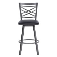 Armen Living Fargo Contemporary Faux Leather Swivel Kitchen Barstool, 26 Counter Height, Black