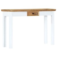 Vidaxl Solid Mango Wood Consoleside Table 433X137X295, White And Brown, Scandinavian And Farmhouse Style, Functional Drawer, Unique And Elegant Design