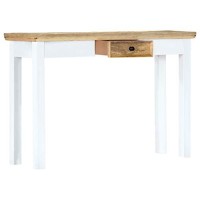 Vidaxl Solid Mango Wood Consoleside Table 433X137X295, White And Brown, Scandinavian And Farmhouse Style, Functional Drawer, Unique And Elegant Design