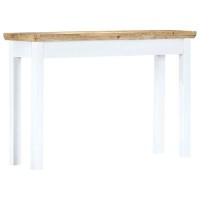 Vidaxl Solid Mango Wood Consoleside Table 433X137X295, White And Brown, Scandinavian And Farmhouse Style, Functional Drawer, Unique And Elegant Design