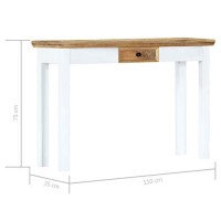 Vidaxl Solid Mango Wood Consoleside Table 433X137X295, White And Brown, Scandinavian And Farmhouse Style, Functional Drawer, Unique And Elegant Design