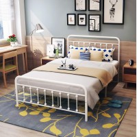 Dumee Metal Full Size Bed Frame Platform With Vintage Headboard And Footboard Sturdy Premium Steel Slat Support No Box Spring Needed, Textured White