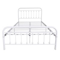 Dumee Metal Full Size Bed Frame Platform With Vintage Headboard And Footboard Sturdy Premium Steel Slat Support No Box Spring Needed, Textured White