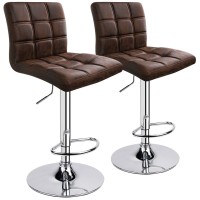 Leopard Outdoor Products Modern Square Pu Leather Adjustable Bar Stools With Back, Set Of 2, Counter Height Swivel Stool (Retro Brown )