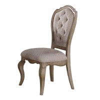 Benjara Fabric Upholstered Side Chair With Button Tufting Back, Set Of Two, Beige And Gray