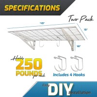 Monsterrax Garage Wall Shelf Two-Pack White Or Hammertone Three Size Options Includes Bike Hooks 500Lb Weight Capacity (White, 18X36)