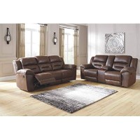 Signature Design By Ashley Stoneland Faux Leather Manual Pull Tab Reclining Sofa, Dark Brown