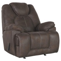 Signature Design By Ashley Warrior Fortress Faux Leather Manual Rocker Recliner, Brown