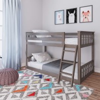Max Lily Low Bunk Bed, Twin-Over-Twin Wood Bed Frame For Kids, Clay
