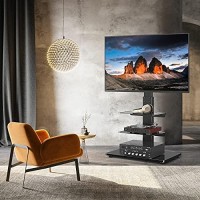 5Rcom Tall Swivel Floor Tv Stand With 3 Shelves Tv Stand Mount For Most 32 37 47 50 55 60 65 Inches Plasma Lcd Led Oled Flat Screen Or Curved Tvs,Tall Narrow Stand With Height Adjustable, Black