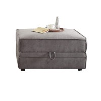 Benjara Velvet Upholstered Wooden Ottoman With Lift Off Storage And Block Legs, Gray