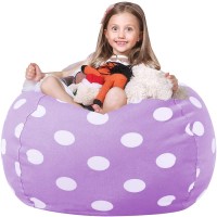 Wekapo Stuffed Animal Storage Bean Bag Chair Cover For Kids | Stuffable Zipper Beanbag For Organizing Children Plush Toys Large Premium Cotton Canvas (Purple Dot, X-Large)