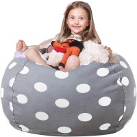 Wekapo Stuffed Animal Storage Bean Bag Chair Cover For Kids | Stuffable Zipper Beanbag For Organizing Children Plush Toys Large Premium Cotton Canvas (Gray Dot, X-Large)