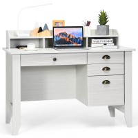 Tangkula White Computer Vintage Desk With 4 Storage Drawers & Hutch, Storage Shelves, Wooden Executive Writing Study Desk For Home Office (White)