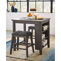 Signature Design By Ashley Caitbrook 25 Counter Height Dining Room Table Set With 2 Upholstered Barstools, Gray
