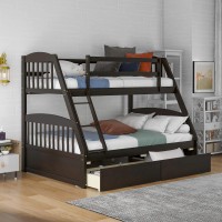 Merax Solid Wood Twin Over Full Bunk Bed With Two Storage Drawer, Removable Ladder And Safety Guardrail For Kids, Teens, Adults, Convertible To 2 Separated Beds (Espresso)