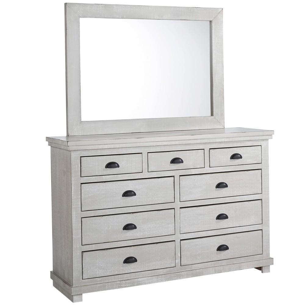 Progressive Furniture Willow Drawer Dresser With Mirror In Gray, Grey Chalk