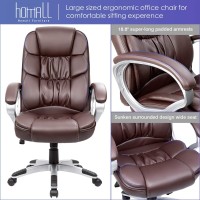 Homall Office Chair High Back Computer Chair Ergonomic Desk Chair, Pu Leather Adjustable Height Modern Executive Swivel Task Chair With Padded Armrests And Lumbar Support (Brown)