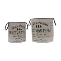 Wing Tai Trading Set Of 2 Farm Fresh Christmas Trees Buckets Gray