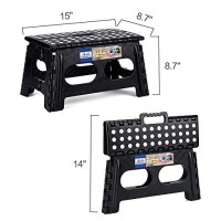 Acstep Folding Step Stool,15-Inch Extra Wide 9Inch Height Heavy Duty Stepping Stool More Safe And Comfortable Non Slip Foldable Step Stool For Kids And Adults Black