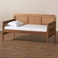 Baxton Studio Toveli Vintage French Inspired Ash Wanut Finished Wood And Synthetic Rattan Daybed