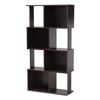 Baxton Studio Riva Modern And Contemporary Dark Brown Finished Geometric Wood Bookshelf