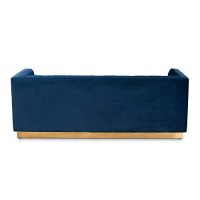 Baxton Studio Aveline Glam And Luxe Navy Blue Velvet Fabric Upholstered Brushed Gold Finished Sofa