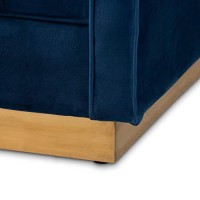 Baxton Studio Aveline Glam And Luxe Navy Blue Velvet Fabric Upholstered Brushed Gold Finished Sofa