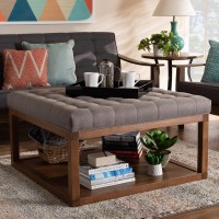 Baxton Studio Alvere Gray Fabric Upholstered Brown Finished Ottoman