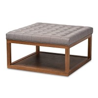 Baxton Studio Alvere Gray Fabric Upholstered Brown Finished Ottoman