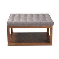 Baxton Studio Alvere Gray Fabric Upholstered Brown Finished Ottoman